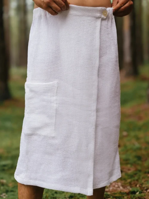 Lniany kilt do sauny dla mężczyzn wafel white